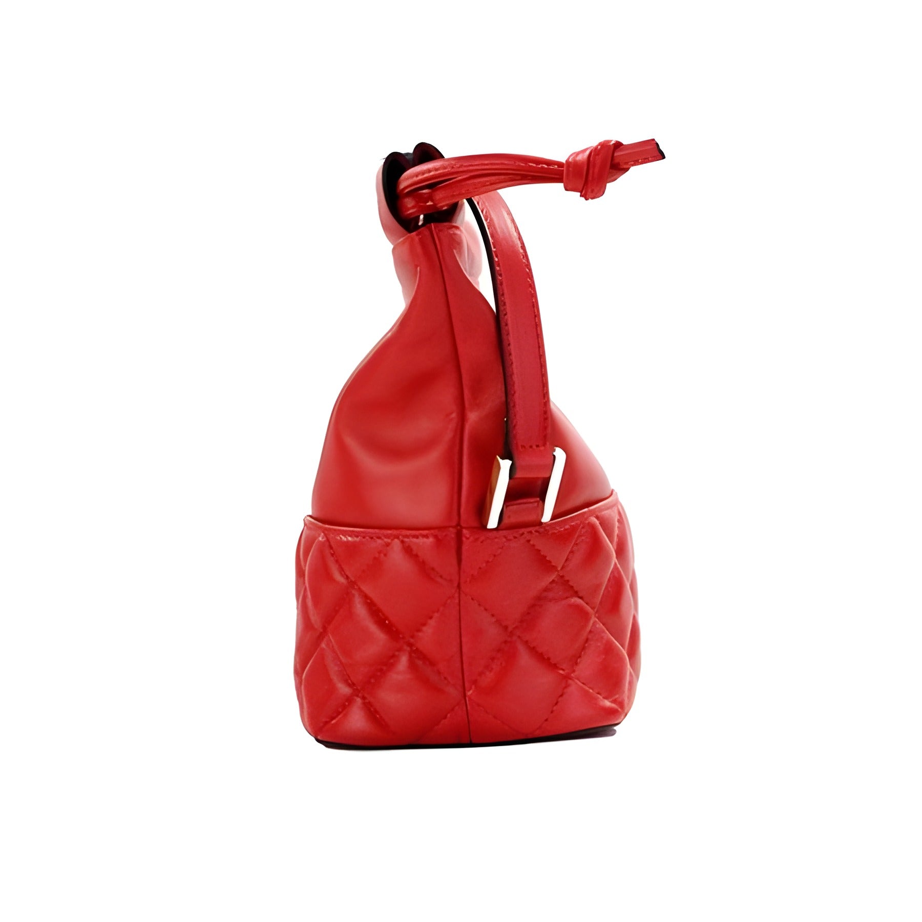 Geantă de umăr tip sac Versace roșu matlasat din piele, cu șnur, tip bucket, crossbody, geantă de mână