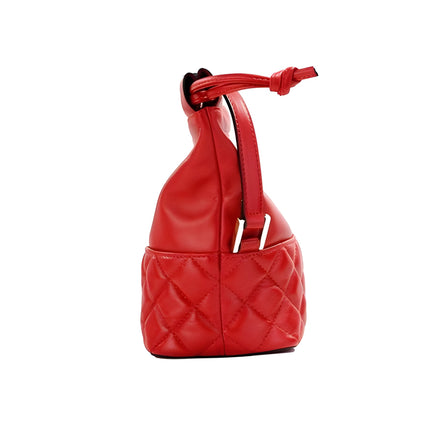 Geantă de umăr tip sac Versace roșu matlasat din piele, cu șnur, tip bucket, crossbody, geantă de mână