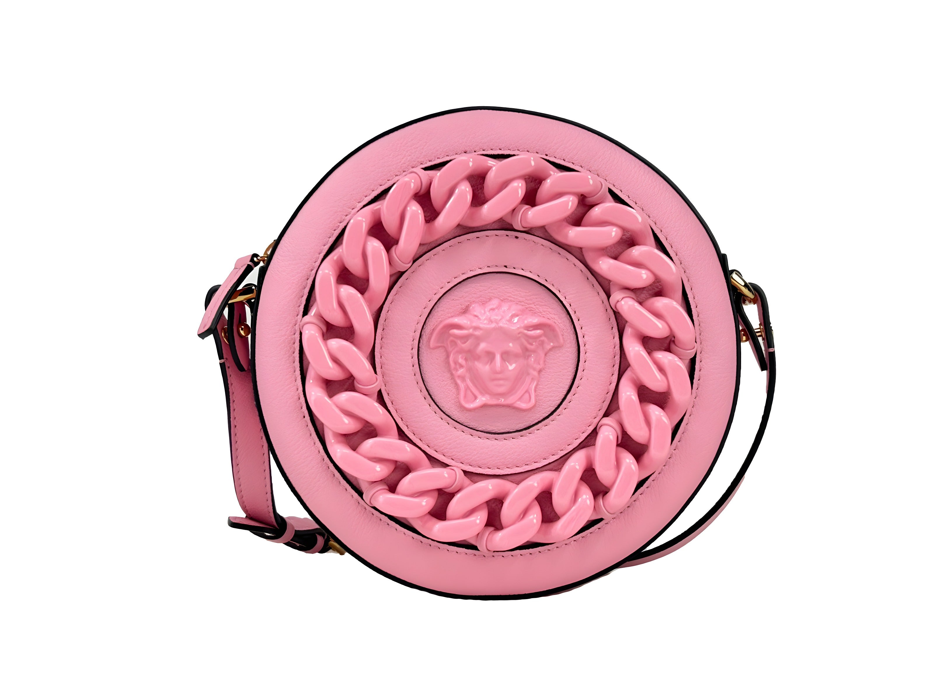 Geantă crossbody Versace Disco Round din piele, tip cameră foto