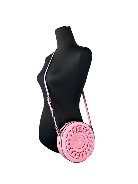 Geantă crossbody Versace Disco Round din piele, tip cameră foto