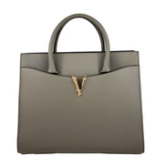 Geantă Versace Virtus Large din Piele, Tip Satchel cu Mâner Superior, Gri
