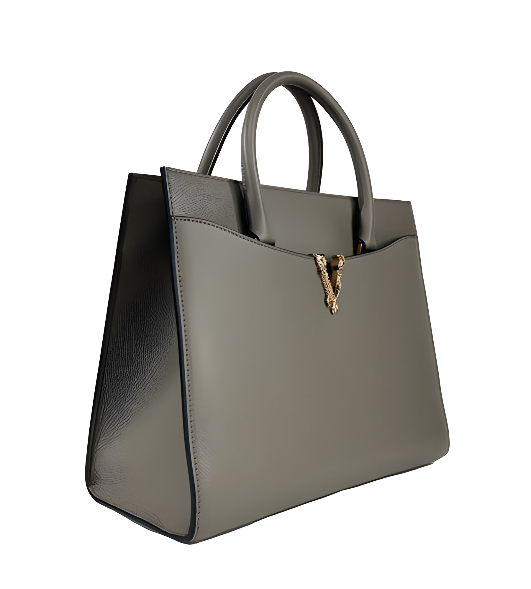 Geantă Versace Virtus Large din Piele, Tip Satchel cu Mâner Superior, Gri