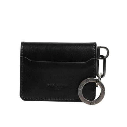 Portofel Dolce & Gabbana Piele Neagră Logo În relief Breloc Portcard Portofel