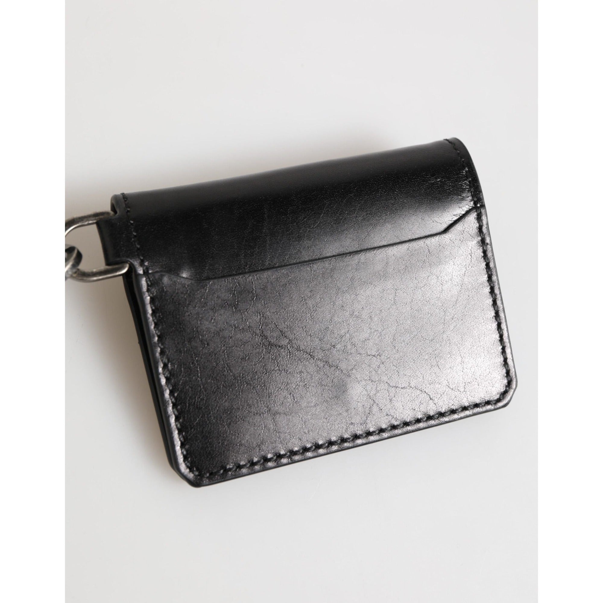 Dolce & Gabbana Wallet Black Leather Logo Embossed Key Chain Card Holder Wallet