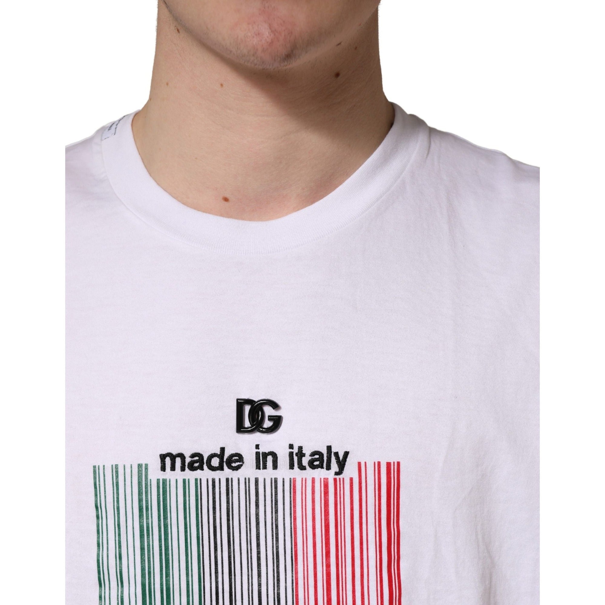 Dolce & Gabbana White Barcode Cotton Crew Neck T-Shirt