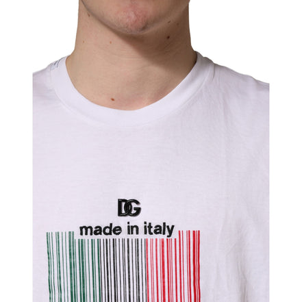 Dolce & Gabbana White Barcode Cotton Crew Neck T-Shirt