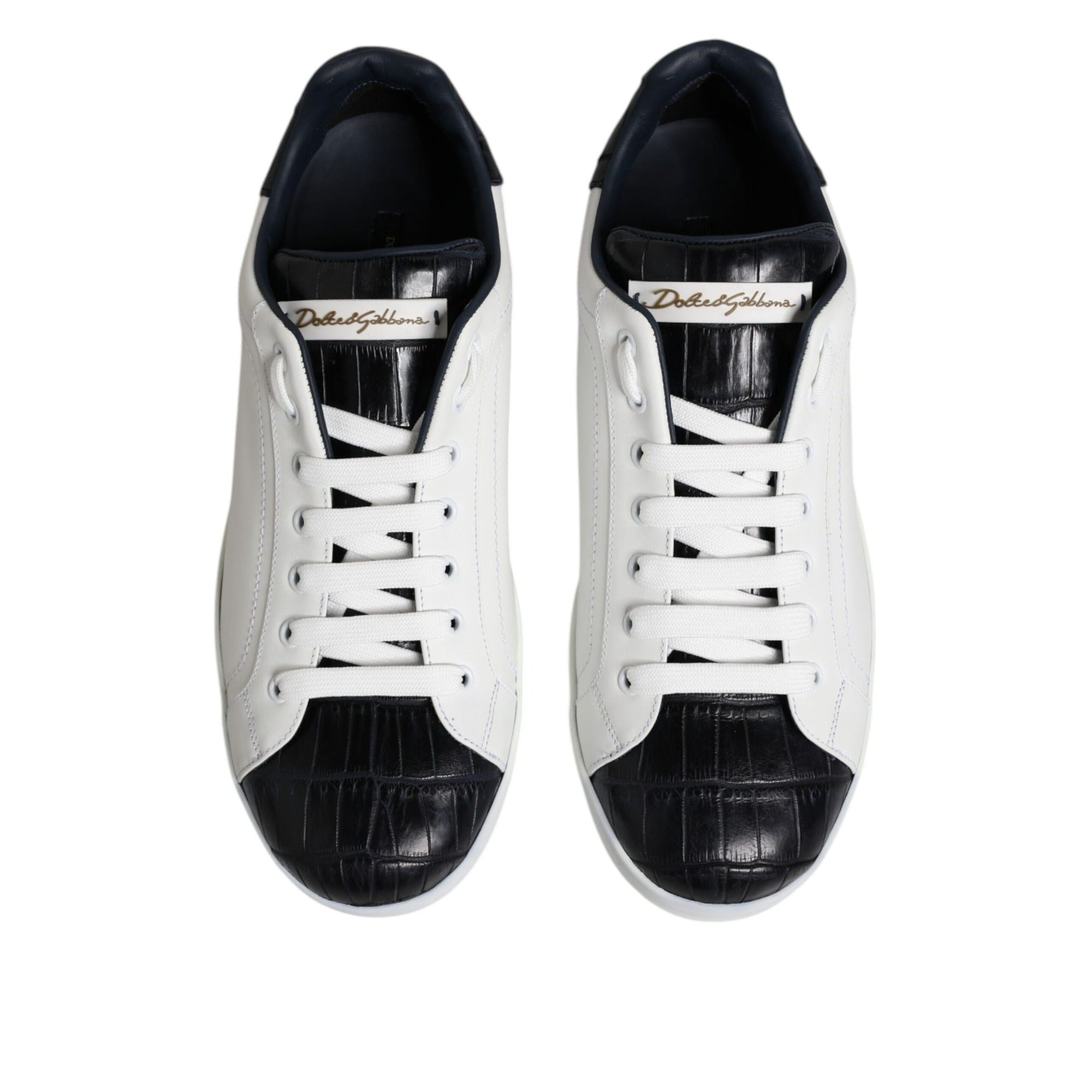 Sneakers Dolce & Gabbana Portofino albi cu negru din piele