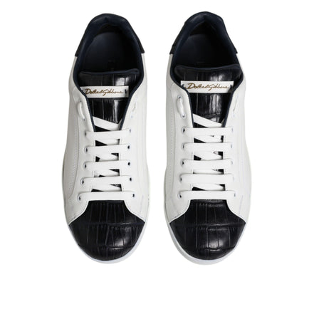 Sneakers Dolce & Gabbana Portofino albi cu negru din piele