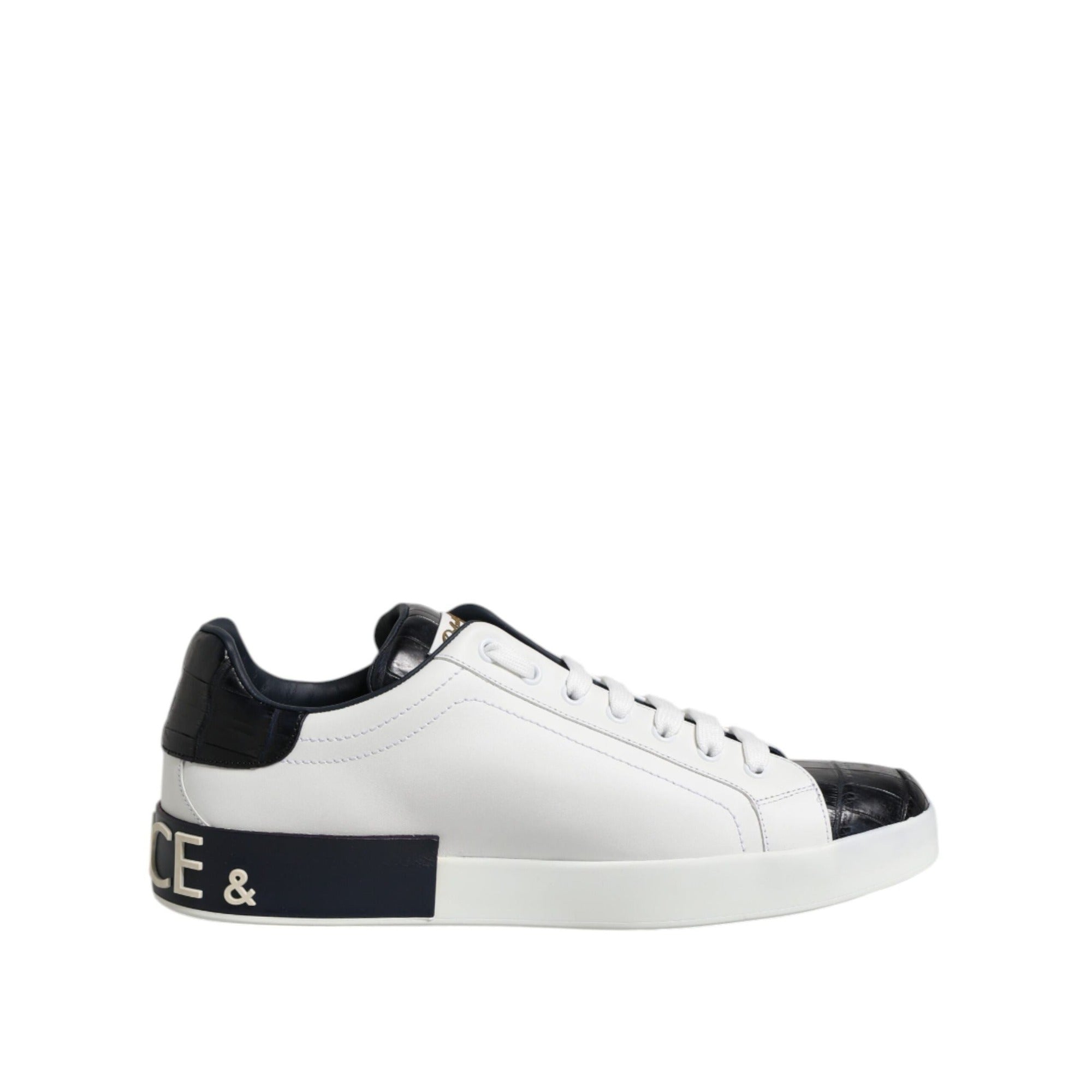 Sneakers Dolce & Gabbana Portofino albi cu negru din piele