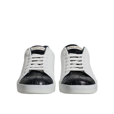 Sneakers Dolce & Gabbana Portofino albi cu negru din piele