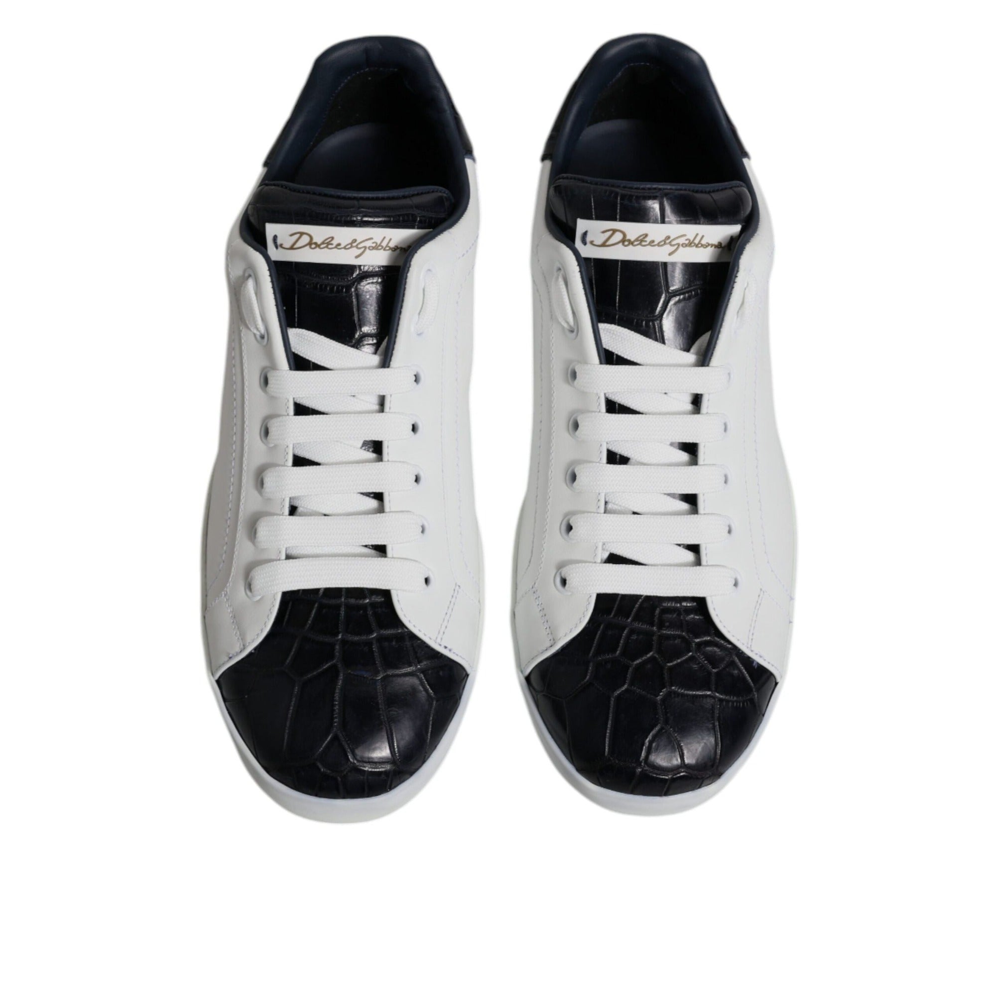 Sneakers Dolce & Gabbana Portofino albi cu negru din piele