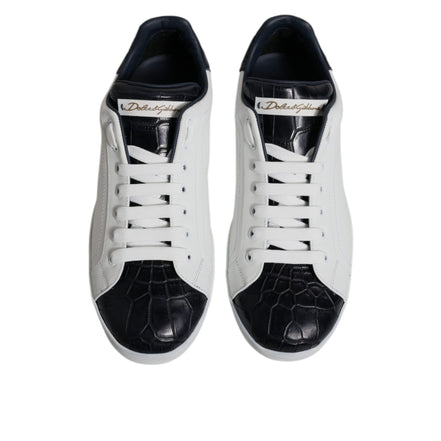 Sneakers Dolce & Gabbana Portofino albi cu negru din piele