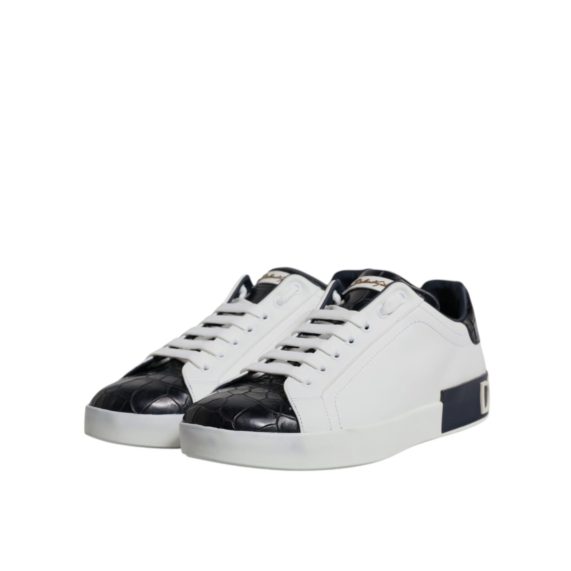 Sneakers Dolce & Gabbana Portofino albi cu negru din piele