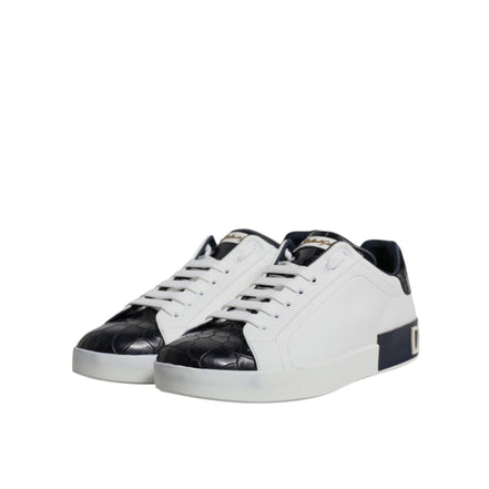 Sneakers Dolce & Gabbana Portofino albi cu negru din piele