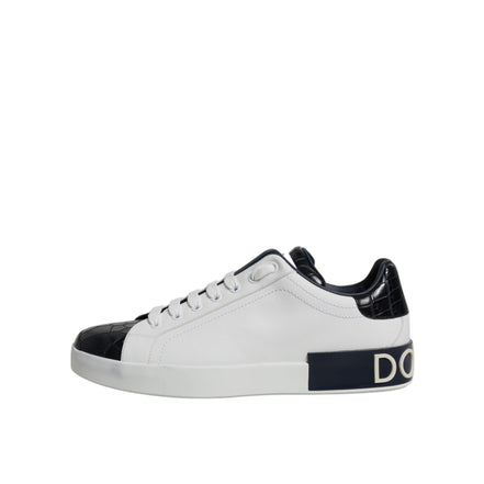Sneakers Dolce & Gabbana Portofino albi cu negru din piele