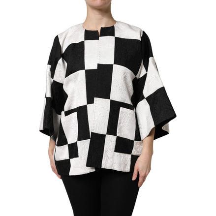 Sacou Dolce & Gabbana alb negru cu imprimeu patchwork jacard