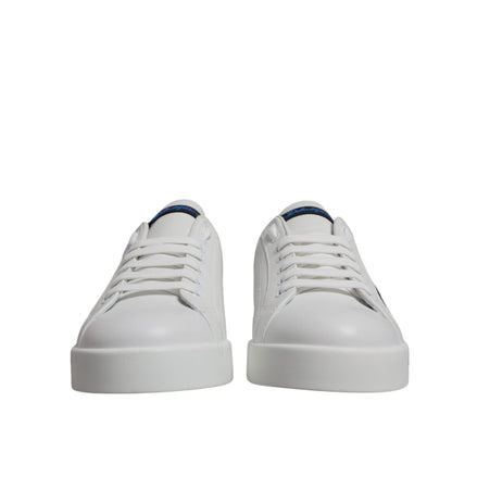 Sneakers low top Dolce & Gabbana albi cu albastru din piele cu logo