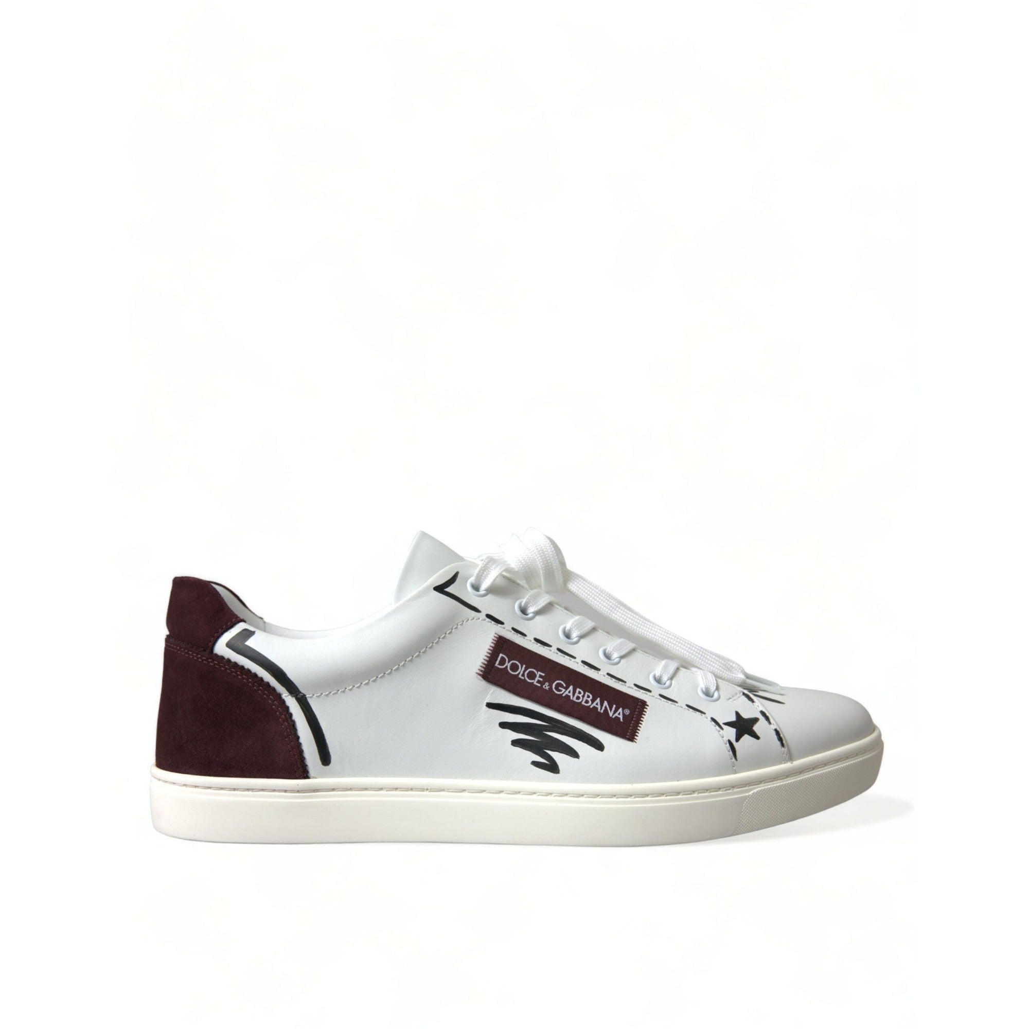 Sneakers Dolce & Gabbana cu profil jos albi cu bordo, cu logo, din piele
