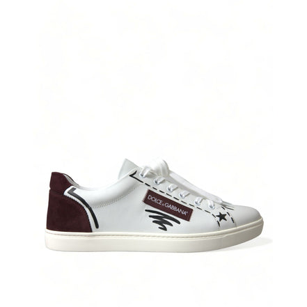 Sneakers Dolce & Gabbana cu profil jos albi cu bordo, cu logo, din piele