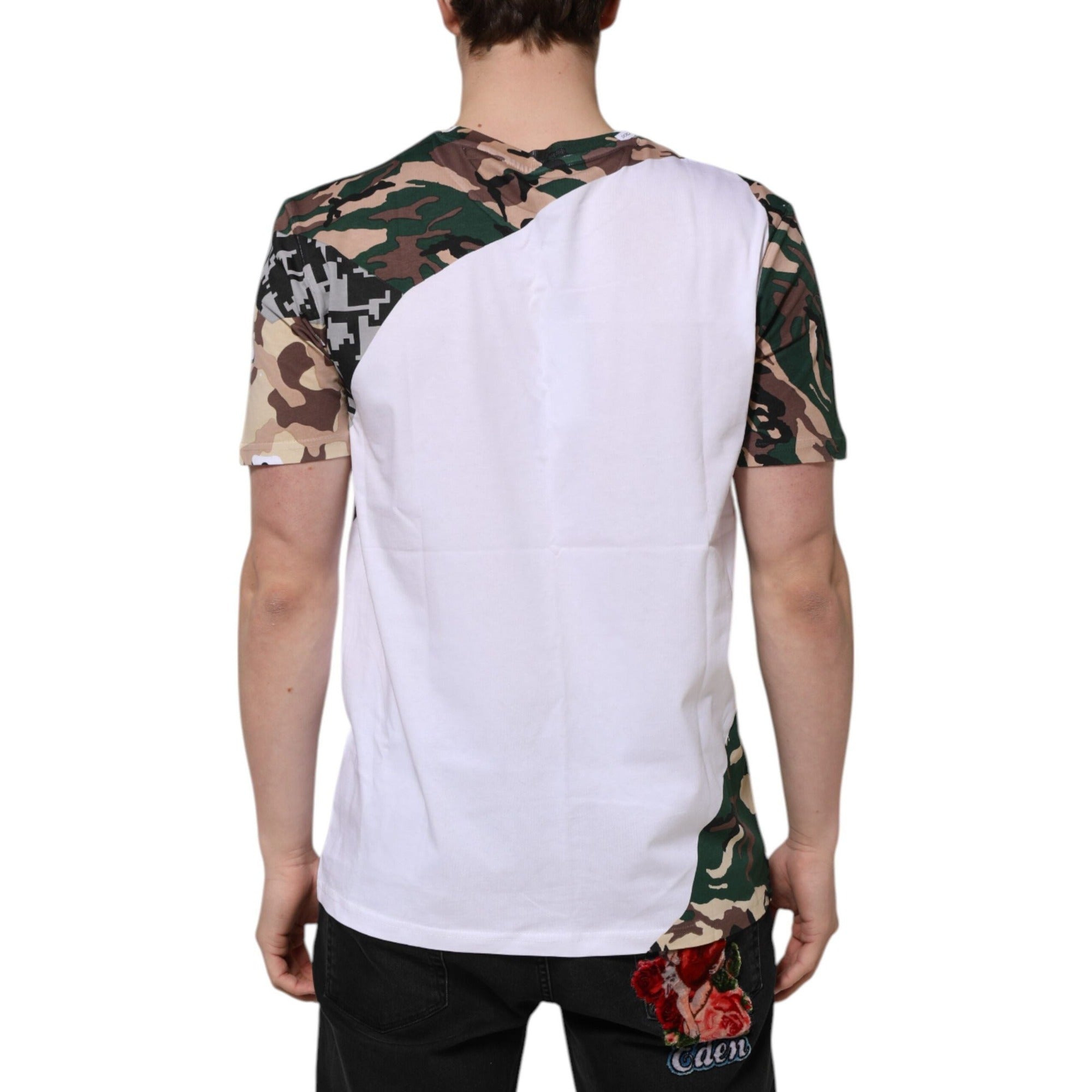 Tricou din bumbac cu guler rotund Dolce & Gabbana, camuflaj alb