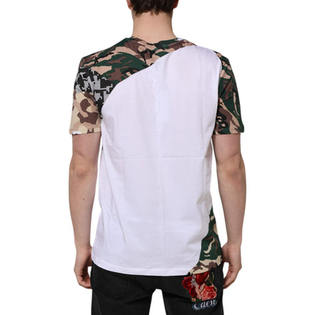 Tricou din bumbac cu guler rotund Dolce & Gabbana, camuflaj alb