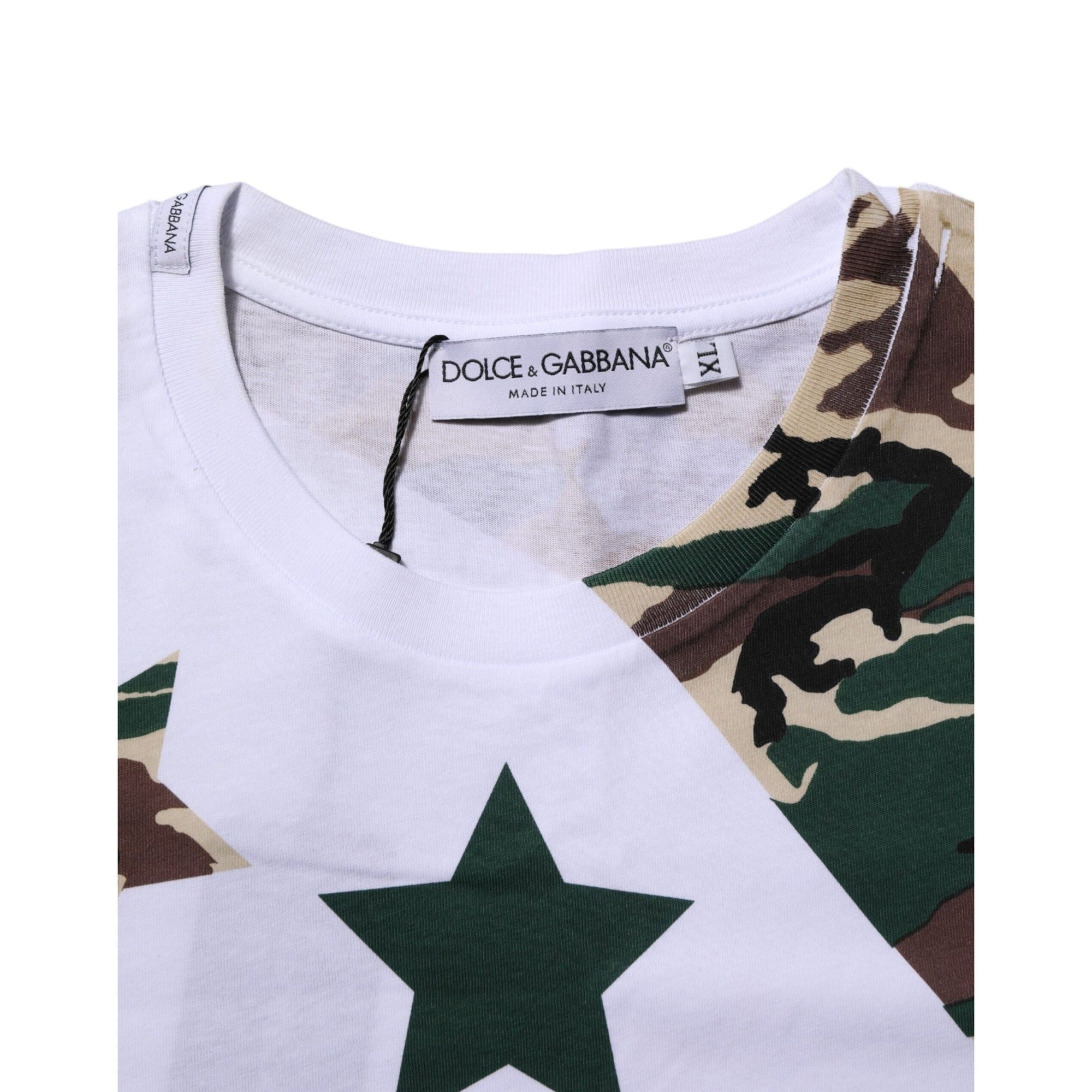 Tricou din bumbac cu guler rotund Dolce & Gabbana, camuflaj alb