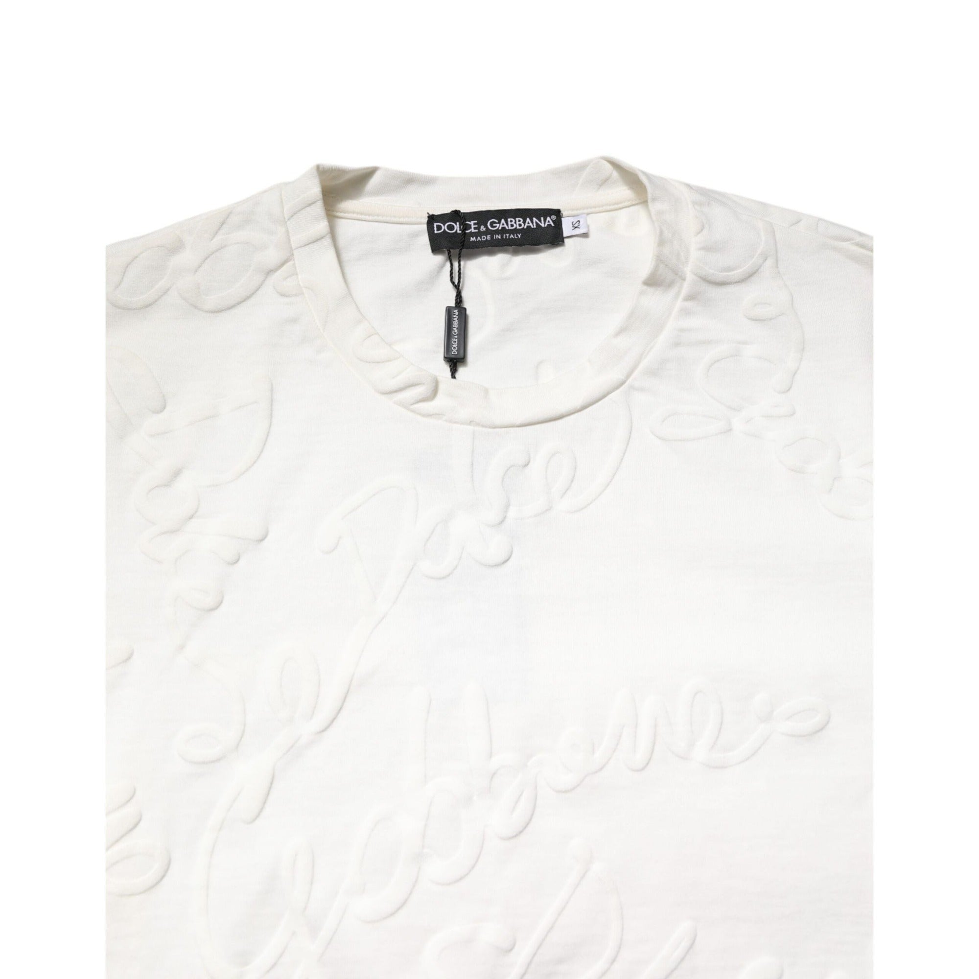 Tricou Dolce & Gabbana din bumbac alb cu decolteu rotund și logo în relief