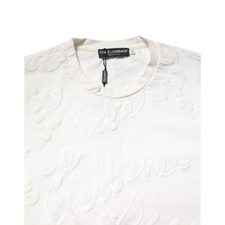 Tricou Dolce & Gabbana din bumbac alb cu decolteu rotund și logo în relief