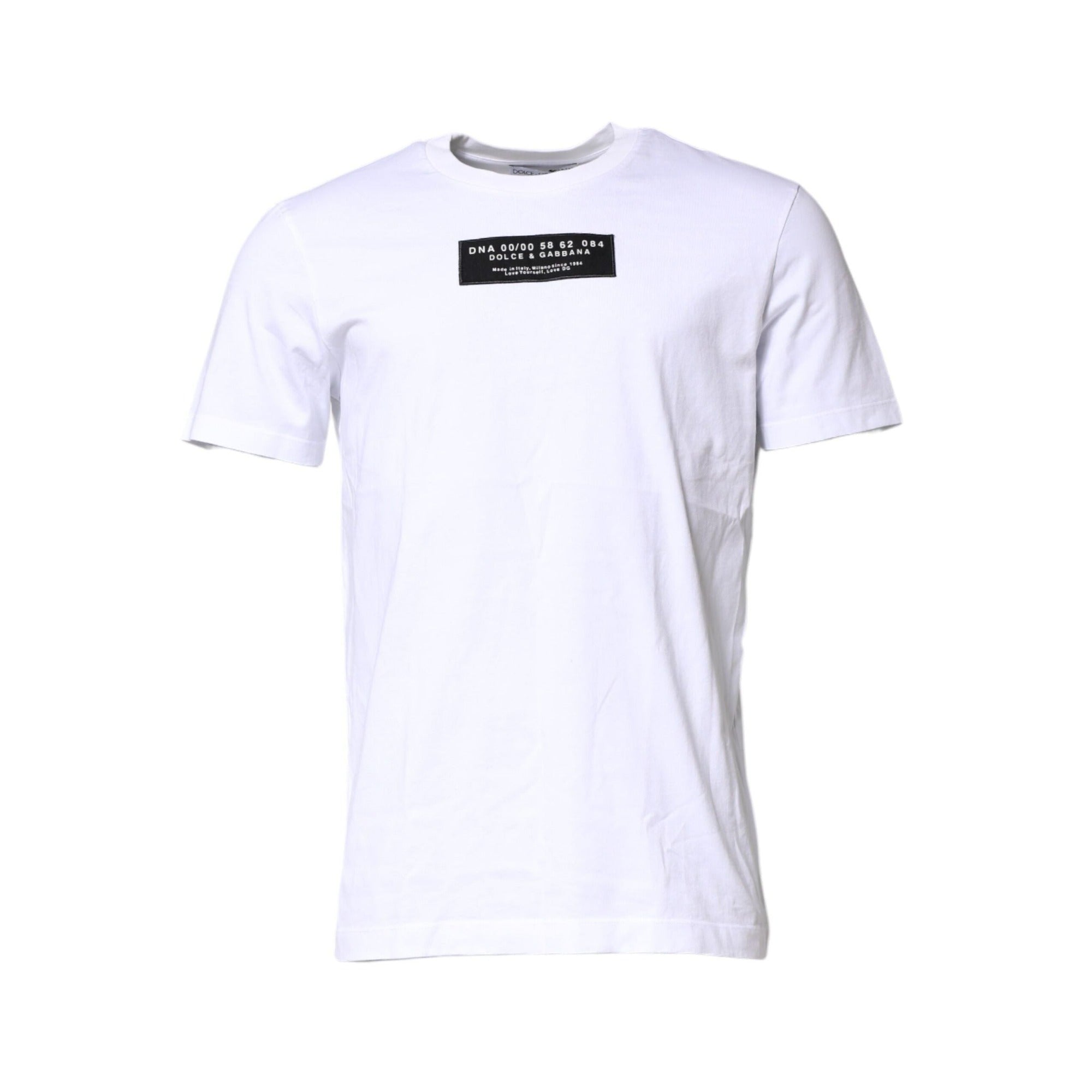 Tricou cu guler la baza gâtului Dolce & Gabbana din bumbac alb, cu logo aplicat