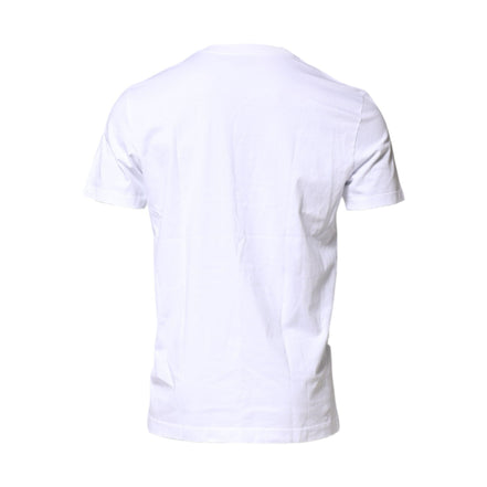 Tricou cu guler la baza gâtului Dolce & Gabbana din bumbac alb, cu logo aplicat