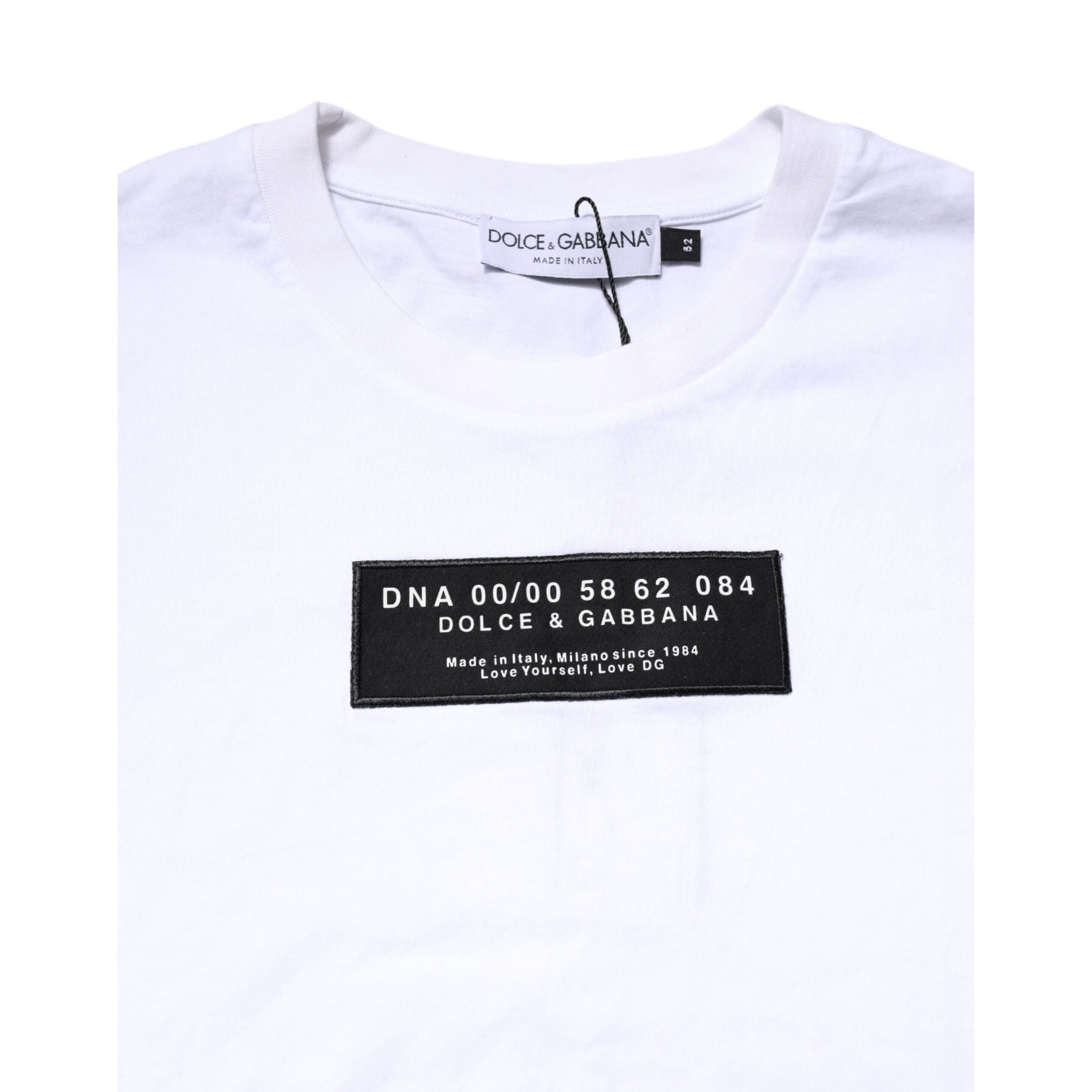 Tricou cu guler la baza gâtului Dolce & Gabbana din bumbac alb, cu logo aplicat