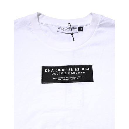 Tricou cu guler la baza gâtului Dolce & Gabbana din bumbac alb, cu logo aplicat