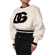 Dolce & Gabbana Bluză de trening scurtă albă DG din blană artificială