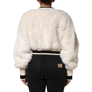 Dolce & Gabbana Bluză de trening scurtă albă DG din blană artificială