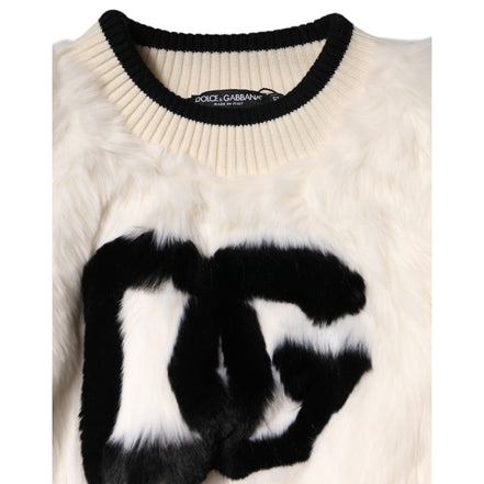 Dolce & Gabbana Bluză de trening scurtă albă DG din blană artificială
