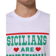 Tricou Dolce & Gabbana din bumbac alb cu guler rotund și imprimeu grafic