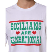 Tricou Dolce & Gabbana din bumbac alb cu guler rotund și imprimeu grafic