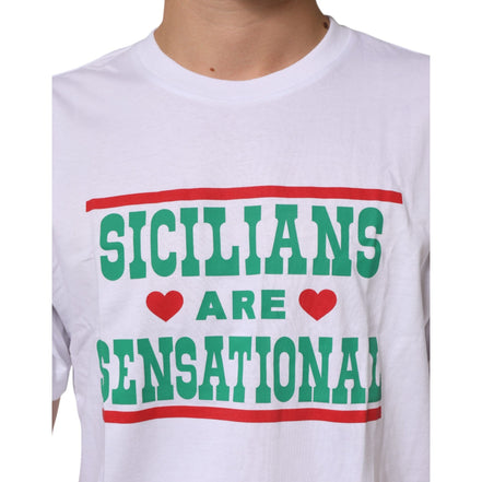 Tricou Dolce & Gabbana din bumbac alb cu guler rotund și imprimeu grafic