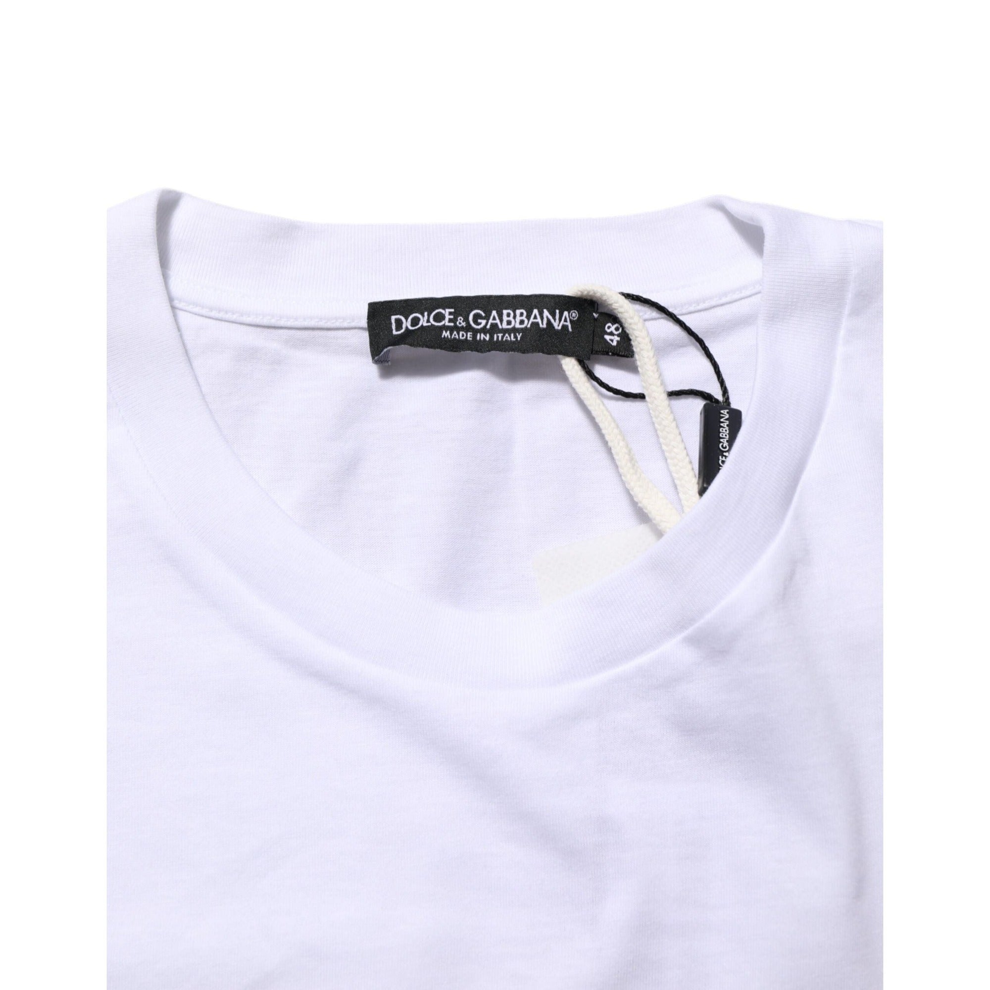 Tricou Dolce & Gabbana din bumbac alb cu guler rotund și imprimeu grafic