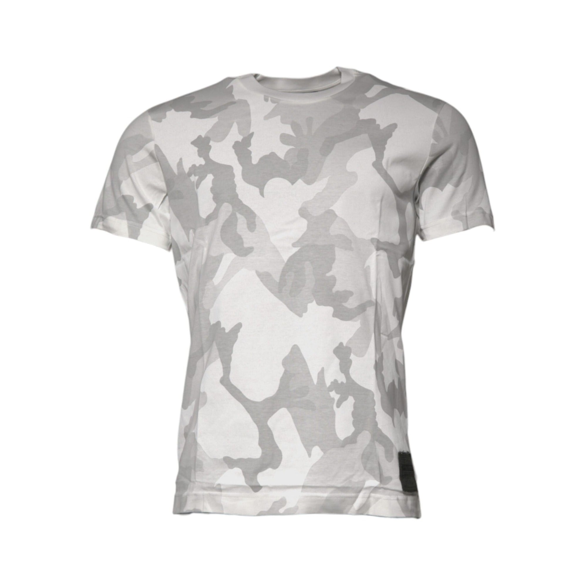 Dolce & Gabbana White Grey Camouflage Cotton Crew Neck T-Shirt