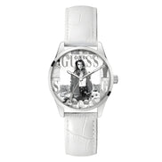 Guess White Leather Dress Watch