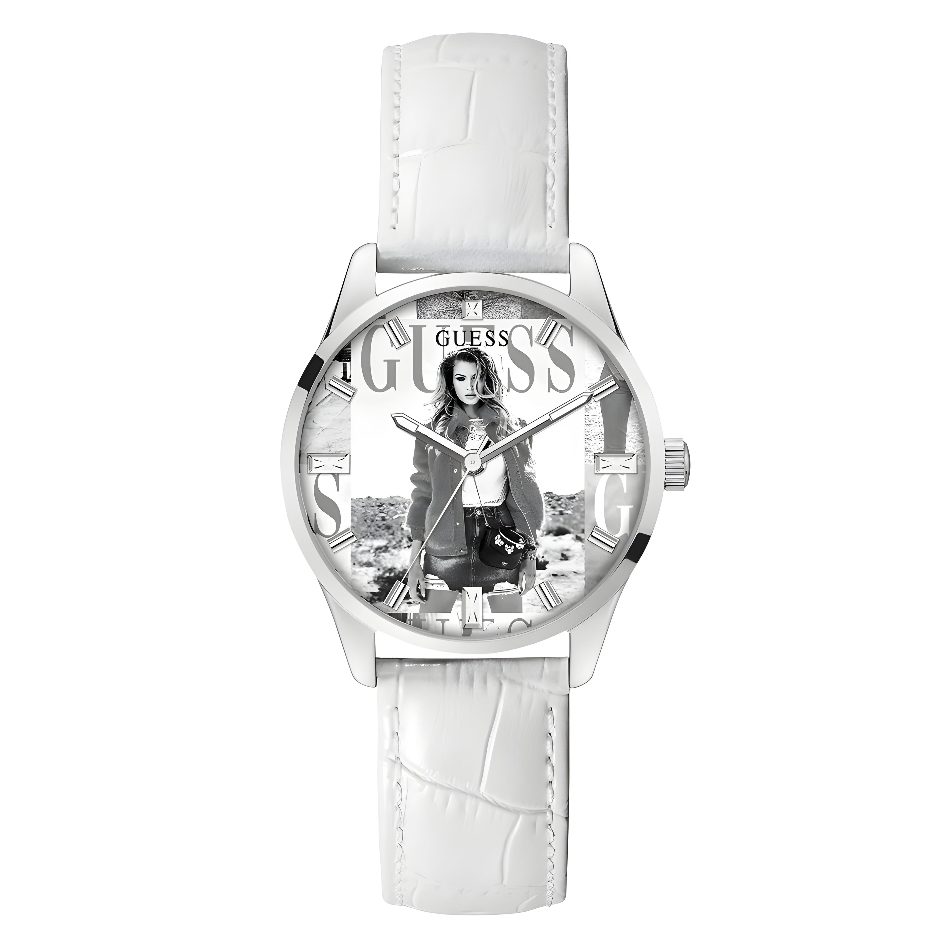 Guess White Leather Dress Watch