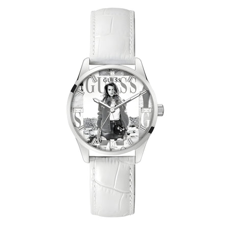 Guess White Leather Dress Watch