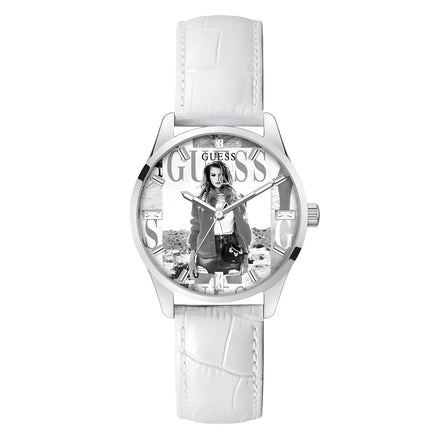 Guess White Leather Dress Watch