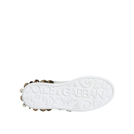 Dolce & Gabbana White Leather Floral Studded Sneakers