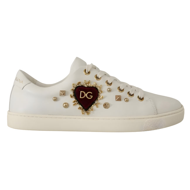 Adidași Dolce & Gabbana din Piele Albă cu Inimă Auriu Roșie