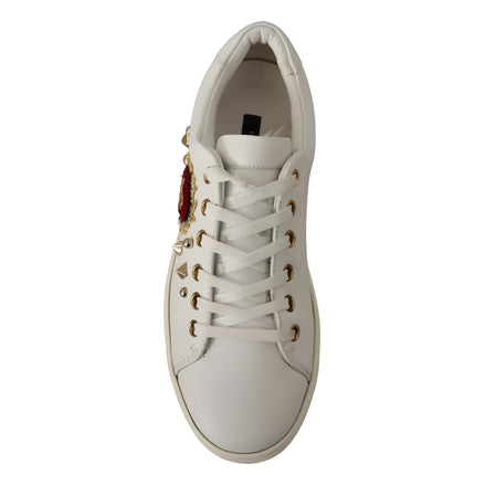 Dolce & Gabbana White Leather Gold Red Heart Sneakers
