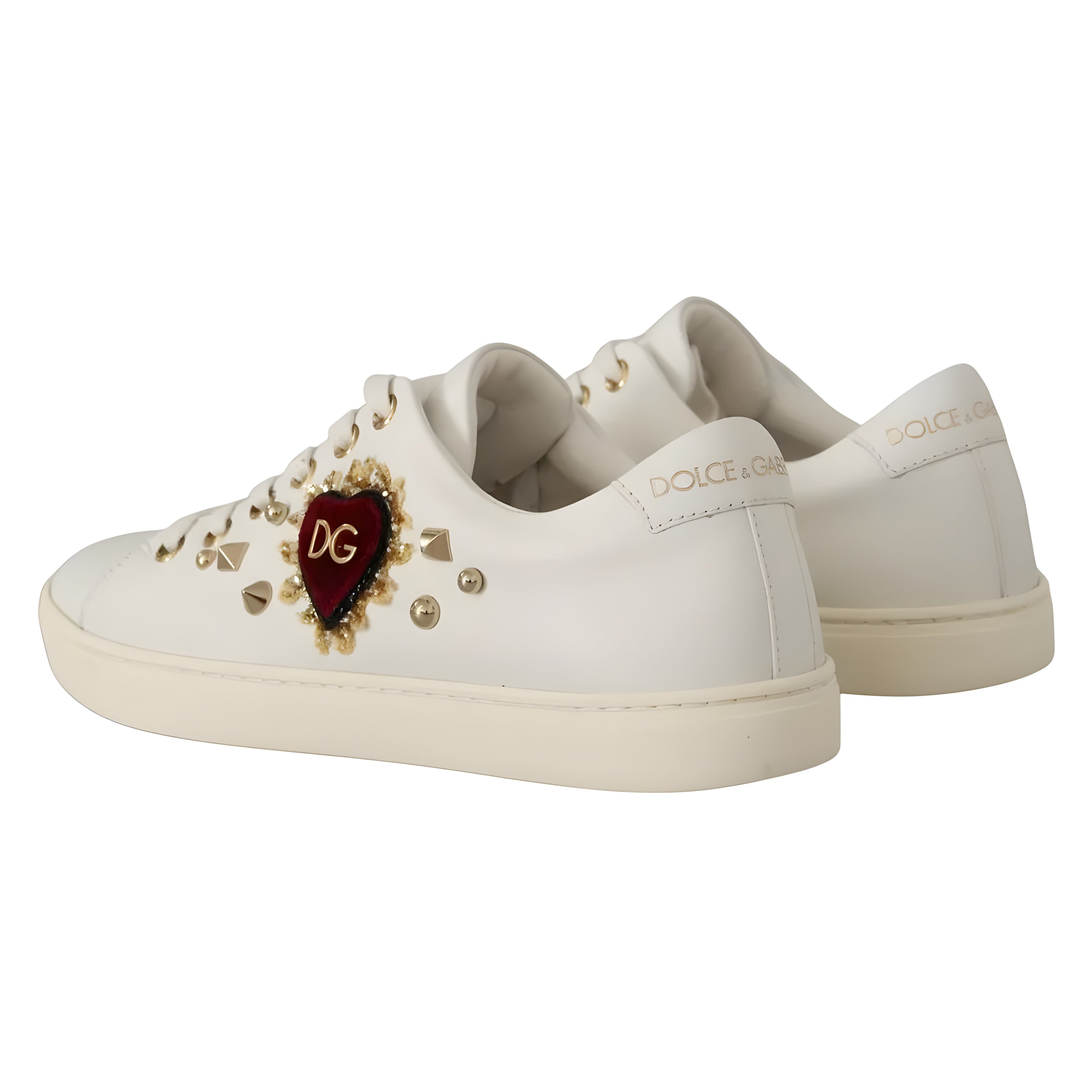 Adidași Dolce & Gabbana din Piele Albă cu Inimă Auriu Roșie