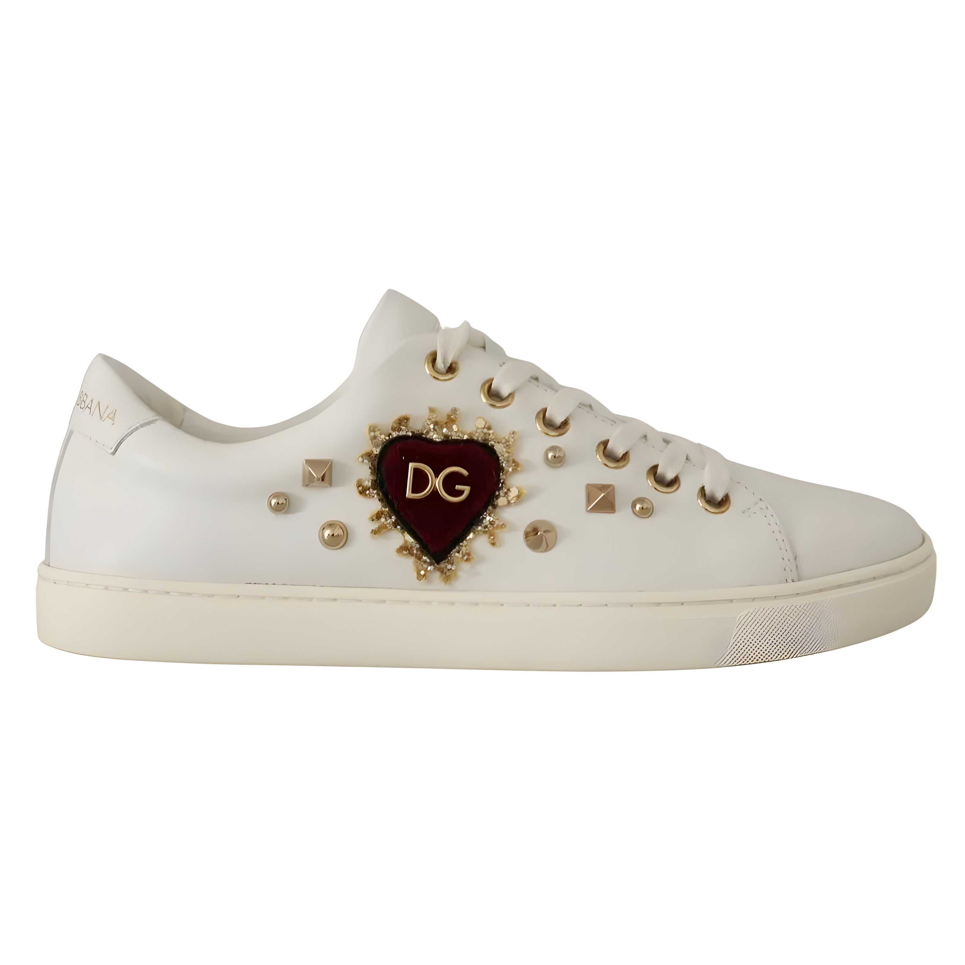 Adidași Dolce & Gabbana din Piele Albă cu Inimă Auriu Roșie