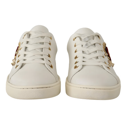 Adidași Dolce & Gabbana din Piele Albă cu Inimă Auriu Roșie